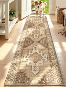 1pc Bohemian Style Printed Pattern, Minimalist Long Strip Rug Mat, Easy To Clean Long Strip Runner Carpet, Suitable For Kitchen, Dining Room, Hallway, Corridor And Other Indoor Areas, All Season Use - Camel - View 7