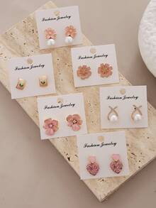 12pcs Women's Minimalist Elegant Personalized Stud Earrings, Luxury Niche High-End Earrings Set, Suitable For Daily Wear - Yellow Gold - View 2