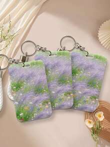 Pink Purple Fairy Grass Flower Card Holder, Aesthetic Floral Landscape ID Badge Holder With Lanyard Keychain, Cute Office School Bus Card Protector Wallet, Decorative Accessory - Rectangular-purple - View 10