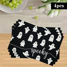 1/4/6pcs Halloween Series Minimalist Spooky Little Ghost Print Placemats, Heat-Resistant Table Mat For Home Kitchen/Dining Table Protection, Party Scene Decoration - Multicolor - View 16