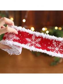 1pc Christmas White‑Edge Snowflake Ribbon, Red Woven Ribbon With White Fuzzy Edge, Snowflake Printed Christmas Bow, Gift Wrapping Ribbon, Decorative Accessory For Christmas Tree, Perfect For Christmas And Holiday Decoration - Multiple Styles - View 7
