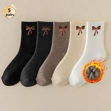 5 Pairs Thickened Warm Terry Towel Cotton Socks With Bows For Autumn/Winter - Multicolor - View 7