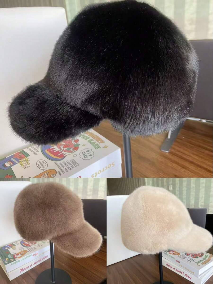 Cross-Border Large Brim Plush Baseball Cap Unisex Thickened Warm Korean Style Baseball Cap - Multicolor - View 1