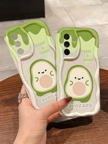 1pc Cream Ins Soft Cute Cartoon Avocado Phone Case White Green Energetic Smiling Face Phone Case, White Frame Shockproof Soft TPU Protective Cover, Suitable For GALAXY, HONOR, Phones - White - View 3