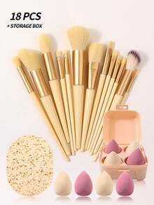 18Pcs Makeup Brush Set,Makeup Sponges With Storage Box,Cleansing Sponge,For Foundation, Blush, Eyeshadow, Concealer - Yellow - View 9