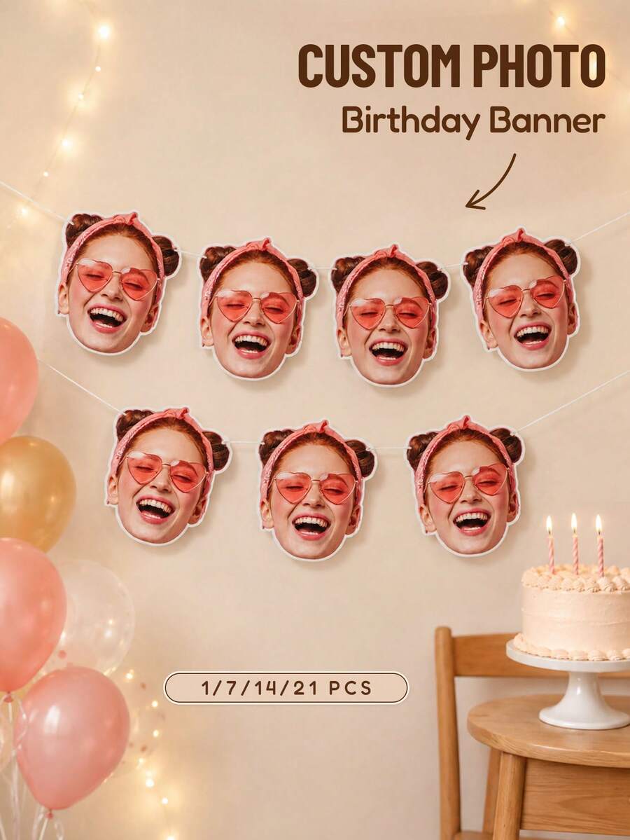 1/7/14/21件客製化人臉肖像橫幅 手工剪紙人臉掛飾 生日婚禮聖誕萬聖節派對居家牆面裝飾禮物 送給父母與新婚夫婦的貼心禮物 適用生日、聖誕節、萬聖節、婚禮派對等場合 - 彩色 - 查看 1
