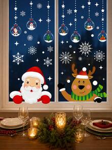 Christmas Window Stickers 4pcs/Set Snowflake Static Adhesion White Christmas Winter Decor Snowflake Shape Reusable Plastic Holiday Decoration Suitable For Glass Windows Santa Claus And Reindeer Stickers - Multicolor - View 5