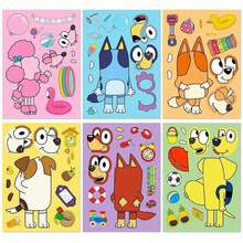 1set/6pcs Bluey Dog Cartoon Puzzle Stickers, Fun Handmade DIY Puzzle Animal Stickers, Educational Animal Sticker,Perfect Party Gift, Carnival Gift - Multicolor - View 8