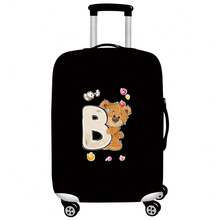 Black Elastic Luggage Cover, Cartoon Teddy Bear Candy Letter Initial Print, Dustproof Luggage Sleeve, Travel Accessory, Luggage Not Included - Black - View 68