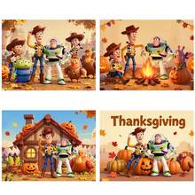 Disney Toy Story Halloween Wall Decor, 4 Autumn Turkey Pumpkin Patterns, Party Photo Backdrop, Festival-Themed Scene Decoration Tapestry - Multicolor - View 11
