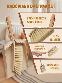 A Broom And Dustpan Set With A Wooden Handle - Compact And Lightweight, Natural Wood Color, Durable, Suitable For Cleaning Floors, Sofas, And Tables, Comes With A Small Brush, Ideal For Home And Commercial Use, Suitable For All Users - Milky White - View 8