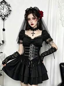 Lolita Punk Gothic Steampunk Subculture Waist Belt Corset Cincher Slimming Y2K Accessory Cos Halloween - Black - View 1