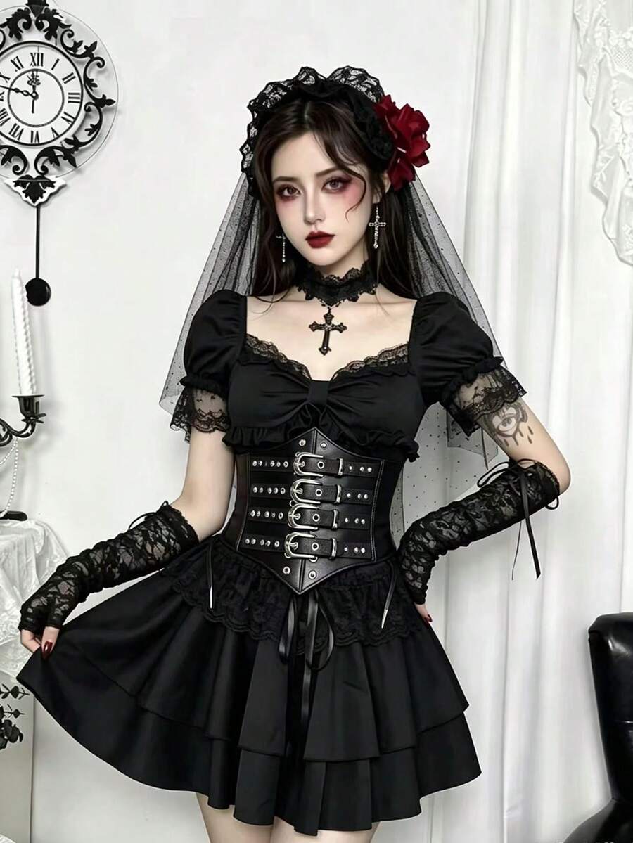 Lolita Punk Gothic Steampunk Subculture Waist Belt Corset Cincher Slimming Y2K Accessory Cos Halloween - Black - View 1