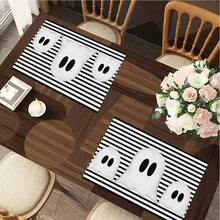 1/4/6pcs Halloween Series Black & White Striped Minimalist Ghost Pattern Printed Placemats, Heat-Resistant Table Mats For Home Kitchen, Table Protection, Kitchen Dining Table, Party Scene Decoration - Multicolor - View 7