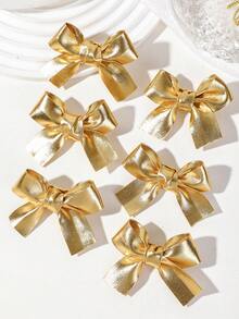 6pcs Kids Gold Solid Color Bow Hair Clips, Top Clips, Back Head Clips, Side Clips, Hair Accessories For Baby, Girls, Alligator Hair Clips, Daily Use - Gold - View 9