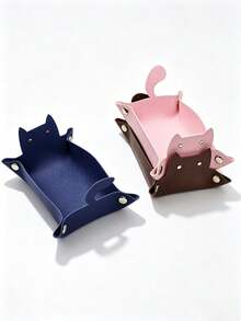 Cat Desktop Storage Box, Office Desk Organizer, Foldable Jewelry Stationery Key Tray, Home Desktop Decor, Jewelry Storage Tray - Multicolor - View 2