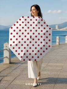 UMBAUTY Umbrella, Red Polka Dot Pattern, Portable Travel, Sun Protection And Rain Umbrella, 8-Rib Reinforced Frame, One-Click Open/Close, Black Coating SPF 30+ Sun Protection, Heat Reduction And Waterproof Fabric, Dual-Use Automatic Umbrella For Sunny And Rainy Days - Multicolor - View 6