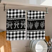 2pcs Kitchen Towels, Plaid Bow & Floral Design Microfiber Kitchen Towels, 40*60cm/15.7*23.6in Towels, Single-Sided Print, Dish Cloths For Kitchen, Suitable For Restaurant, Meat Room, Bathroom Decor, Holiday Gift - Multicolor - View 10