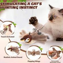 Interactive Chirping Bird Cat Toy With Flapping Wings, Non-Flying Bird Cat Toy, Simulated Flight Electric Sparrow Vibrating Hunting Pet Toy For Indoor Use (Brown Upgraded Version) - A - View 8