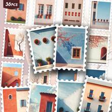 36PCS Mediterranean Building View Stickers, Warm Tone Minimalist Architecture Aesthetic Cutout Set For Journals, Planners & Laptops - Stamp - View 1