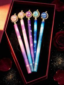 8/4/2/1pc Starry Sky Earth Ballpoint Pen,Write Like The Stars With These Sparkling Starry Glass Planet Gel Pens(Random Color) - Multicolor - View 4