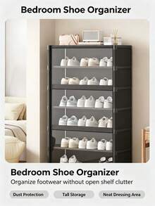 1 Pack Multi-Layer Sturdy Clear-View Shoe Storage Cabinet, Modern Neutral Color Vertical Dust-Proof Freestanding Shoe Organizer For Hallway Bedroom Closet, Christmas Thanksgiving Home Organization Gift - Multicolor - View 6