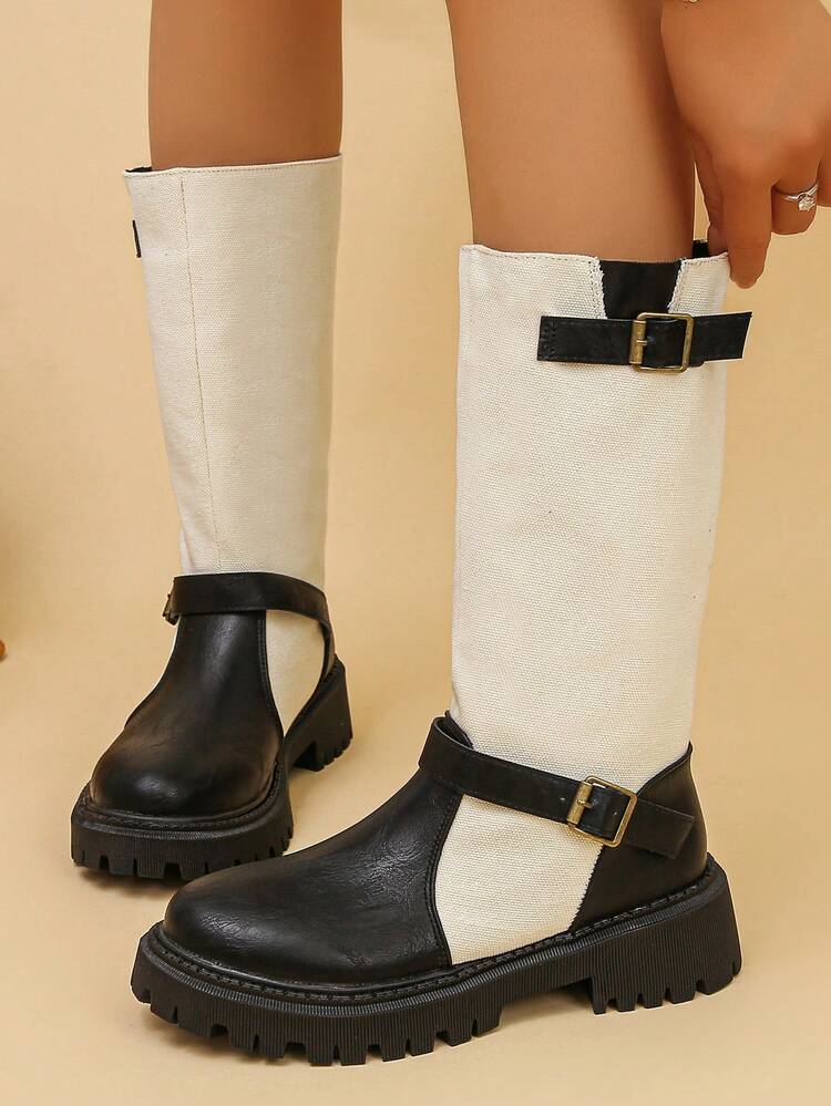 Women's Layered Style High-Shaft Boots, Loose Pleated Shaft, Chunky Heel Height Increase, Pointed Toe Design, Versatile For Pants And Skirts, Long Boots - Black - View 4