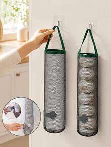 Multifunctional Kitchen Storage Mesh Bag With Hook - Portable Handheld Hollow Breathable Ginger & Garlic Wall-Mounted Organizer | Home Essential Accessory, Kitchen Fruit & Vegetable Storage Bag Wall-Mounted Moisture-Proof Ventilated Ginger & Garlic Storage Reusable Handheld Hollow Fruit Bag - Multicolor - View 1