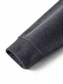 Men's Contrast Color Ribbed Crew Neck Sweatshirt, Dark Gray Minimalist Solid Color Loose Casual Drop Shoulder Hoodless Long Sleeve Pullover Top, Autumn/Winter - Dark Grey - View 10