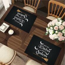 1/4/6pcs Halloween Series Witch Broom & Bat Pattern Printed Placemats, Heat-Resistant Table Mats For Home Kitchen, Table Protection, Kitchen Dining Table, Party Scene Decoration - Multicolor - View 7