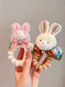 1 Set Plush Hair Scrunchie, Cute Rabbit Bear Animal Shaped Soft Fabric Hair Tie, Elastic Ponytail Hair Tie, Cartoon Style Suitable For Women And Girls - Multicolor - View 9
