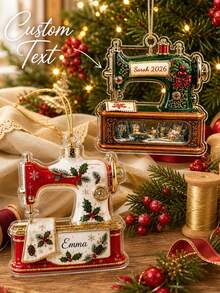 1pc Personalized Sewing Machine Ornament 2026, 2D Flat Christmas Hanging Decoration, Customized Name Sewing Enthusiast Gift, Tailor Sewing Enthusiast Keepsake, Christmas Tree Decoration, Christmas Gift - Multicolor - View 3
