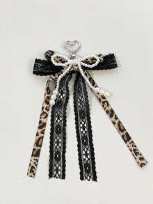 1pc Leopard Print Lace Pearl Bow Keychain Bag Charm Sweet Cool Lace With Pearl Pendant Accessory - Multicolor - View 2