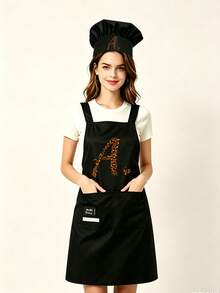 Leopard Print Letter Apron And Chef Hat Set, Fashionable Kitchen Cooking Baking Apron With Pockets, Cross Back Design Apron, Multi-Functional Home Workwear, Practical Daily Cooking Equipment Accessory, Ideal Gift For Women, Mothers, Wives, Friends, Housewarming Gift, Perfect For Home Kitchen, Baking Party, Crafting, BBQ Family Activities, Decorative Practical Kitchen Equipment, Personalized Initial Print Gear, Thoughtful Holiday Surprise Gift, Comfortable Daily Wear For Cooking And Housework - Multicolor - View 10
