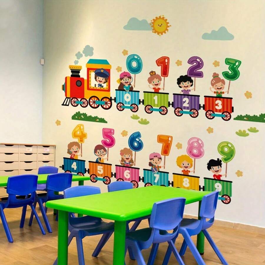 1pc Colorful Number Train Wall Sticker Set, Removable Self-Adhesive Fun Counting Early Education Wall Decor - Multicolor - View 1