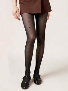 1pc Women's Black Sheer Polka Dot Tights, Medium Thickness, Soft Elastic Knit, Vintage Elegant Leg Accessory, Suitable For Autumn/Winter Daily Wear, 5-15℃ - Multicolor - View 7