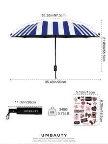 UMBAUTY Umbrella, Deep Blue And White Striped Pattern, Portable Travel, Sun Protection And Rainproof, 8-Rib Reinforced Frame, One-Click Open And Close, Black Coating SPF 30+ UV Protection, Heat Reduction And Waterproof Fabric, Dual-Use Automatic Umbrella For Sunny And Rainy Days - Multicolor - View 4