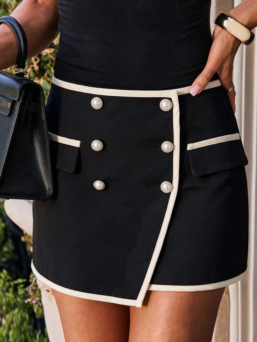 Fall/Winter High-Waist A-Line Skirt For Women, Chic Slimming Formal Black Short Bodycon Skirt - Black - View 1