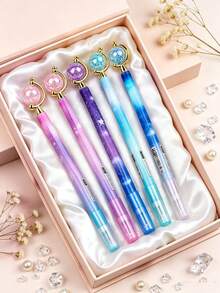 8/4/2/1pc Starry Sky Earth Ballpoint Pen,Write Like The Stars With These Sparkling Starry Glass Planet Gel Pens(Random Color) - Multicolor - View 1