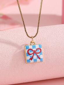 1pc Vintage Cute Animal & Floral Pendant Gold Thin Necklace, Adorable Cartoon Pattern Neck Accessory Suitable For Daily Wear - Multicolor - View 7