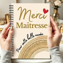 DANPERJI 1本 A5 優雅法式「Merci Maitresse」螺旋筆記本，金米色設計配愛心裝飾，教師感謝禮物，開學季、大學與辦公室文具 - A5 - 查看 1