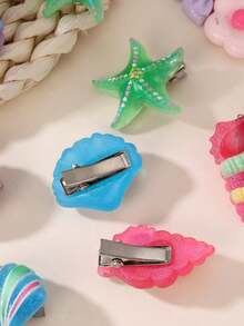 12pcs Kids Beach Vacation Colorful Shell, Conch, Starfish Hair Clip Set, Ocean Style Girls Hair Accessories - Multicolor - View 4
