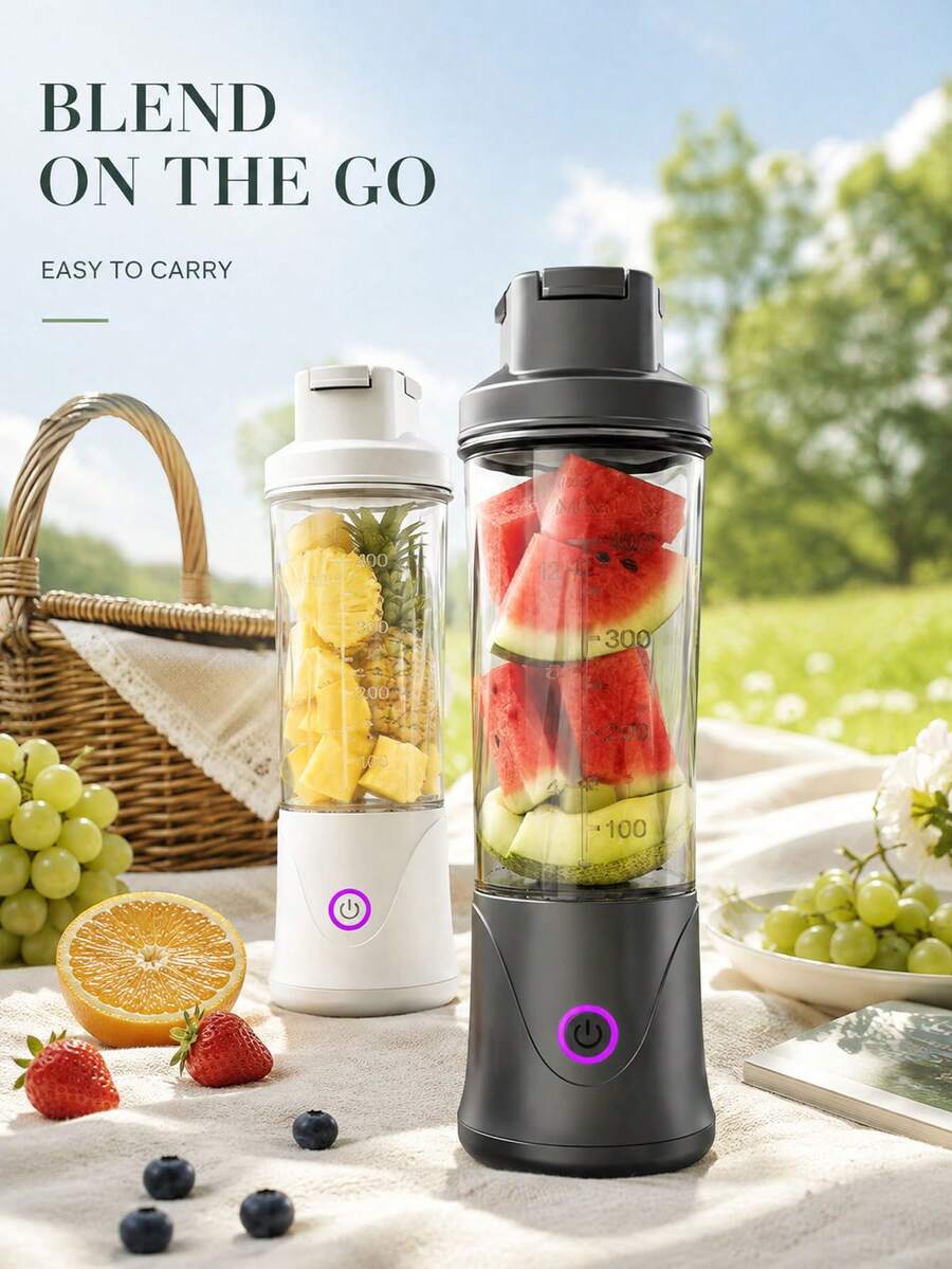Portable 2-In-1 Juicer Cup, Direct Drinking, Wireless Type-C Charging, 1500mAh Battery, 40W, 12-Blade, 30s Quick Juicing, Travel Blender Cup
