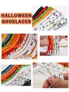 Halloween Personalized Sports Sneakers Decorative Shoelaces, Fashion Halloween Decorative Shoe Accessories Polyester Woven Flat Shoelaces. - Multicolor - View 2