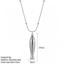 Minimalist Silver Ocean Style Pendant Stainless Steel Necklace, Small Fish Whale Palm Tree Round Bead Snake Chain, Personalized Women's Vacation Collarbone Chain Accessory - Silver - View 7