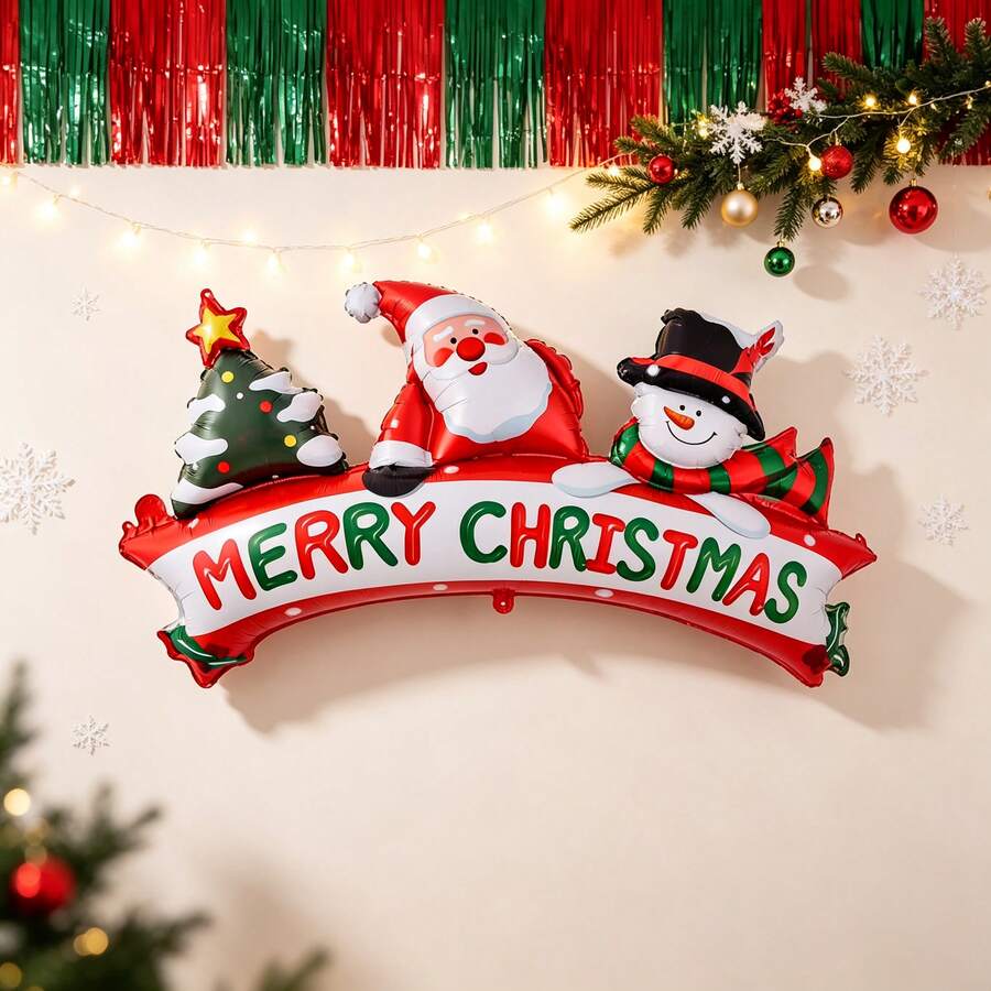 Christmas Snowman & Santa Tree Aluminum Foil Balloons, Christmas Party Banner Balloons, Suitable For Christmas Holiday Decoration - Multicolor - View 1