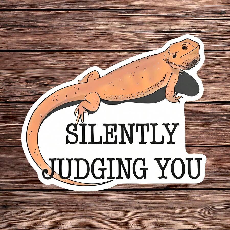 1PC Funny Bearded Dragon Lizard Sticker, Silently Judging You Reptile Slogan Vinyl Decal For Laptop Water Bottle Notebook, Waterproof Animal Decal Sticker, Aesthetic Stationery Scrapbook Accessories Gift For Friends - S2542 - View 1