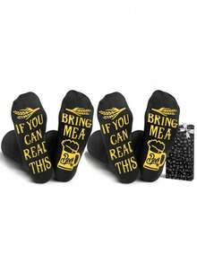 Men's Funny Socks, Floor Socks, Non-Slip Socks, Mid-Calf Socks, Printed With "If You Can Read This, Bring Me A Beer" Text, Creative Gift, For Brothers And Fathers - Black - View 8