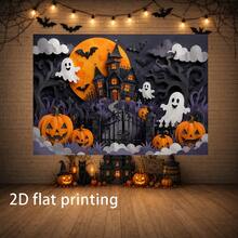 Two-Dimensional Plane Halloween Paper-Cut Haunted House Pumpkin Pattern Banner, Halloween Theme Banner, Photographic Background, Suitable For Haunted House Decoration Photo Booth Props Party Decoration Banner. - 1 - View 6