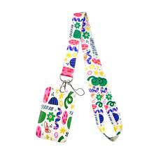 1 Piece Cute Abstract Geometric Print Lanyard Card Holder, Colorful Flower Ribbon Lanyard Accessories, Keychain ID Badge Card Holder Lanyard - Multicolor - View 14